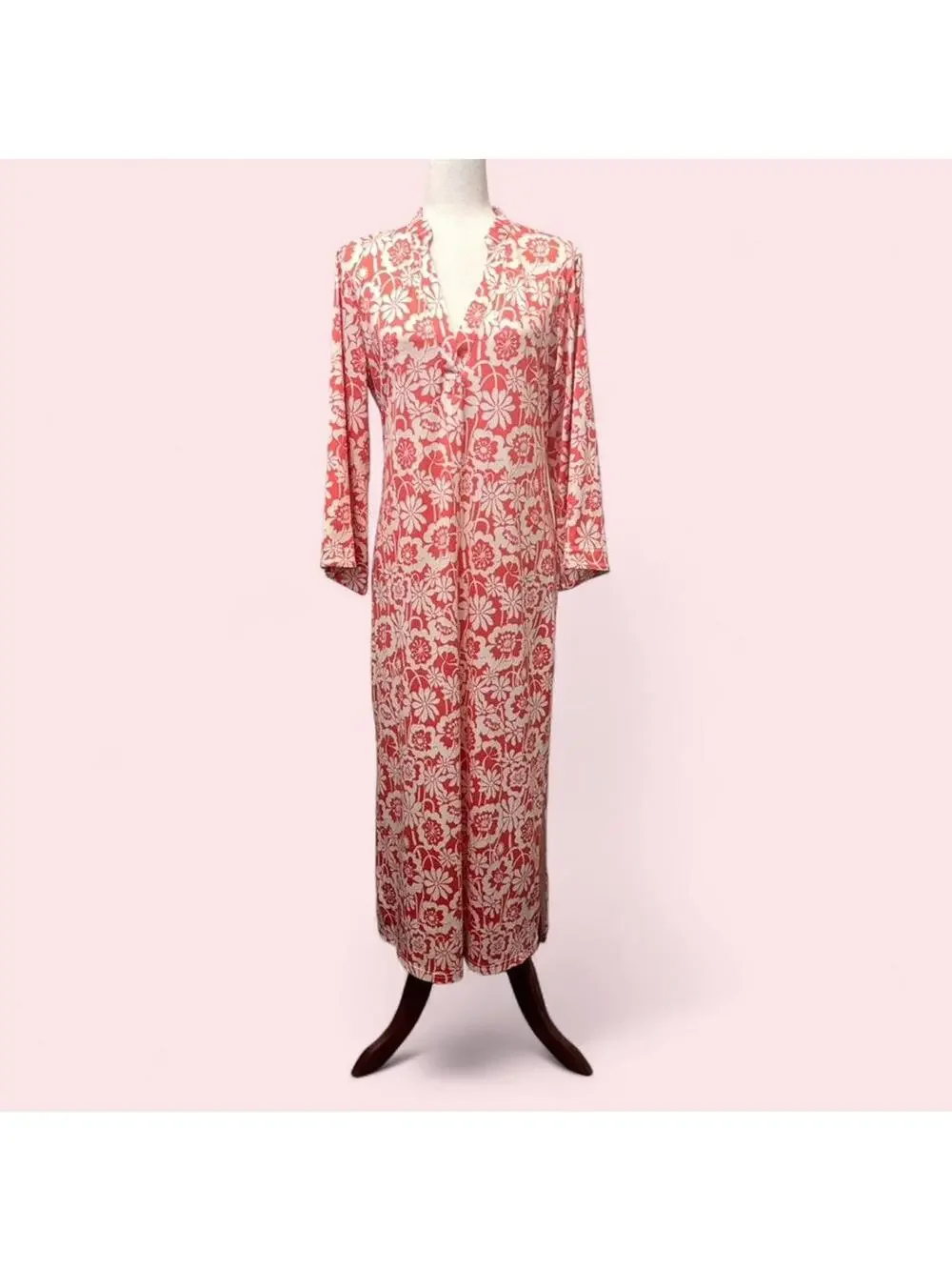 Compania Fantastica Coral and Off White Floral Kaftan/Maxi Dress - Picture 1 of 8